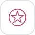 Un sencillo icono en forma de estrella roja rodeada por un círculo rojo con un pequeño hueco en la parte inferior izquierda, sobre un fondo blanco con esquinas redondeadas.