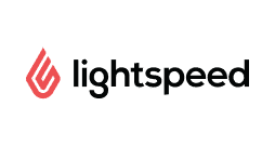 Lightspeed logo featuring a red abstract geometric symbol to the left of the company name lightspeed in bold, black lowercase letters on a light grey background.