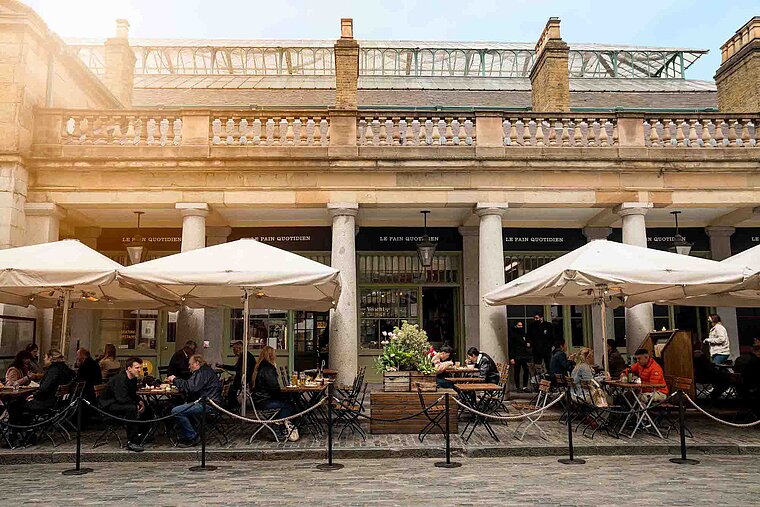 Outdoor cafe terrace at Le Pain Quotidien 