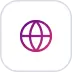 Une icône représentant un globe terrestre avec des lignes en dégradé violet et rose, indiquant la latitude et la longitude, centrée sur un fond blanc en forme de carré arrondi.