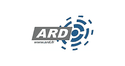 Logo with the text ARD in white letters on a grey rectangle, and www.ard.fr below. To the right are blue circular lines forming a stylised radar or signal design on a white background.