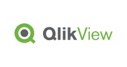 QlikView logo with a green and grey circular icon followed by the text QlikView—Qlik in grey and View in green—on a light grey background.