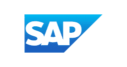 The image shows the SAP logo, with the letters SAP in bold white font on a blue, right-slanted rectangular background.