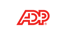 Red ADP logo with bold, stylised uppercase letters on a light grey background.