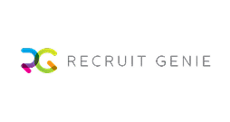 Logo for Recruit Genie. The design features a colourful, stylised RG on the left in pink, blue, green, and orange, followed by the words RECRUIT GENIE in thin, grey uppercase letters on a light background.