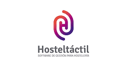 Logo of Hosteltáctil, featuring an abstract, intertwined red and purple graphic above the text Hosteltáctil and the tagline Software de gestión para hostelería on a white background.
