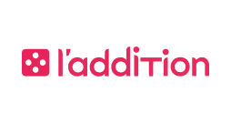 Logo with a pink square containing five white dots, next to the word laddition in pink lowercase letters, all on a light grey background.