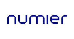 Logo with the word numier in lowercase, blue, geometric-style font on a white background.