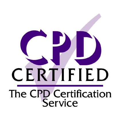 Logo comportant la mention « CPD Certified » en lettres violettes en gras au-dessus de « The CPD Certification Service », sur une coche violette estompée sur un fond clair.