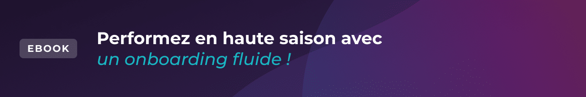 Bannière comportant le texte : « EBOOK. Soyez performants en haute saison grâce à une intégration fluide ! », sur un fond dégradé violet et bleu.