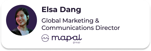Photo en gros plan d'une femme souriante, légendée « Elsa Dang, directrice du marketing et de la communication internationale du groupe MAPAL ». Le logo du groupe MAPAL apparaît sous son nom et son titre.