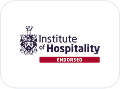 Logo of the Institute of Hospitality featuring a crest to the left and the words Institute of Hospitality to the right, with a red bar below containing the word ENDORSED in white uppercase letters.