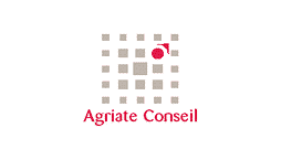 Logo of Agriate Conseil featuring a grid of beige squares with one red snail shell design in the upper right corner, symbolising Hospitality Development Services, and Agriate Conseil written in red text below the grid.