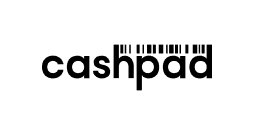 The word cashpad in black text, with the letters h and p extended upwards to resemble piano keys, symbolising Hospitality Development Services. The background is light grey.