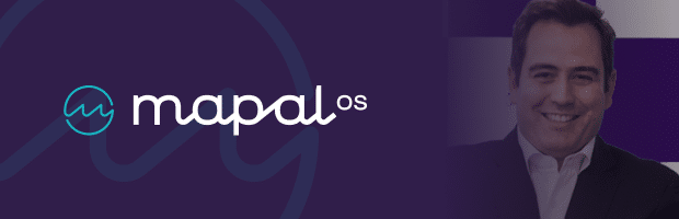 Mapal OS logo in white on a purple background, with a man in a suit smiling on the right-hand side of the image.